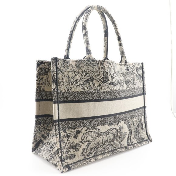 CHRISTIAN DIOR Book Tote Medium Bag Toile de Jouy Embroidery Canvas Beige/Black - Picture 3 of 8